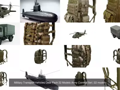 Military Transport Vehicles Gear Pack 22 Models Army Combat Set
