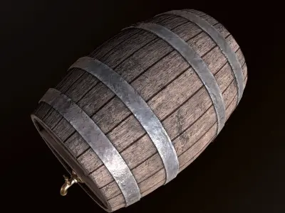 Wine Barrel Cask - PBR Game Ready Low-poly 3D model