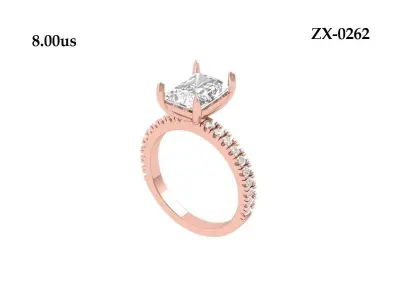 Radiant solitaire Engagement Ring 3D print model