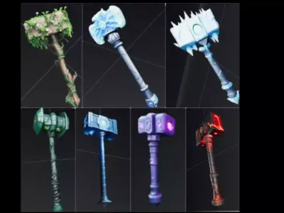 Hammers Elemental Pack Game Ready 3D Weapons Low-poly 3D model