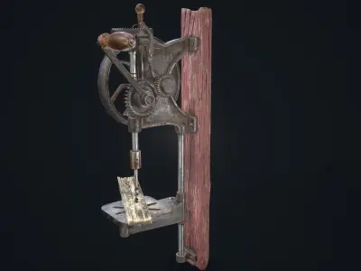 Driller machine with wooden handle Low-poly 3D model