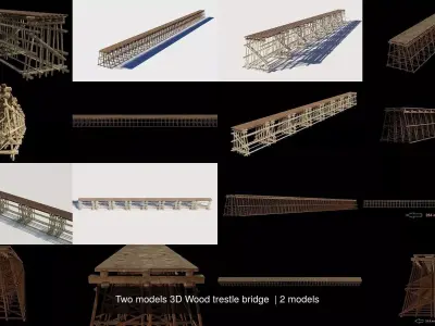 Two models 3D Wood trestle bridge  3D Model Pack