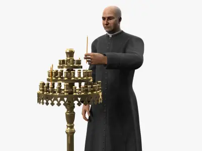 Priest with Church Candlestick Stand 3D model