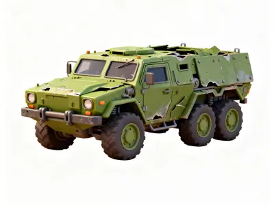 Wrecked Forest Green APC 3D Model Low-poly 3D model