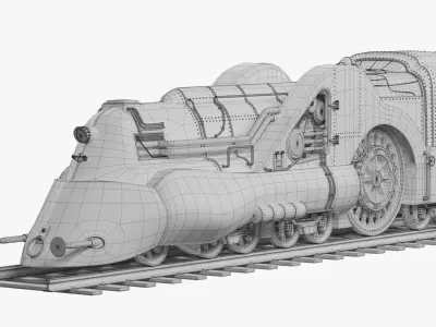 Steampunk wind-up Train model Low-poly 3D model