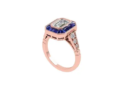 Emerald Art Deco Ring 3D print model 28