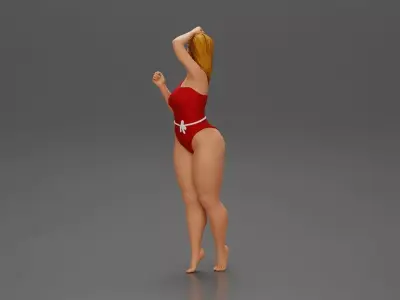 woman in a red swimsuit posing confidently 3D print model