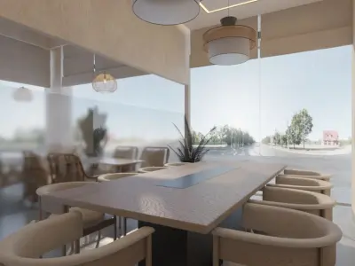  High quality modern coffee shop 3D scene with two meeting rooms 3D model