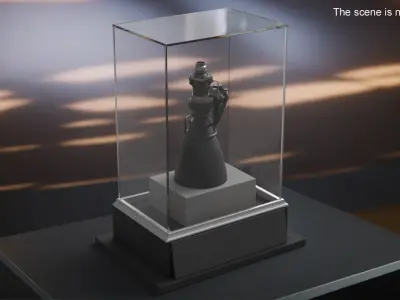 Detailed Rocket Engine Display in Glass Case 3D model