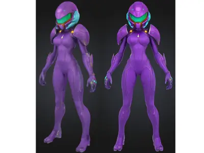 Sci Fi Female Android in Purple Power Suit Low-poly 3D model