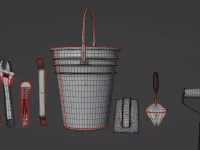 Hand tools Collection Low poly Free low-poly 3D model