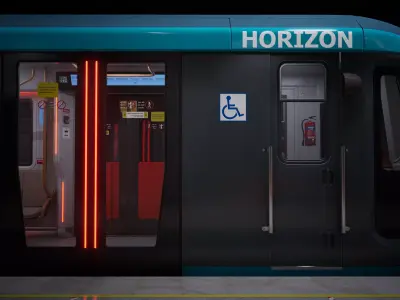 Subway Train Coral Blue UE5 and Blender Low-poly 3D model