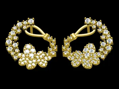 Antique Flower Branch Diamond Earring 3D print model