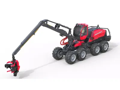 Forestry Wheeled Harvester Low-poly 3D model