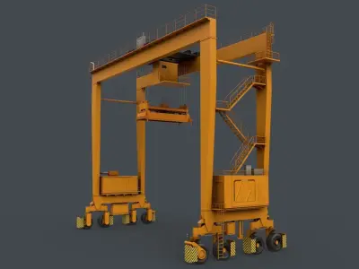 PBR Rubber Tyred Gantry Crane RTG V1 - Yellow Dark Low-poly 3D model