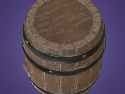 Stylized wooden Barrel with metal rings PBR low-poly game ready Low-poly 3D model