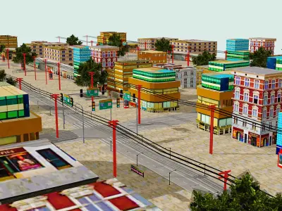 Low Poly Street  Low-poly 3D model