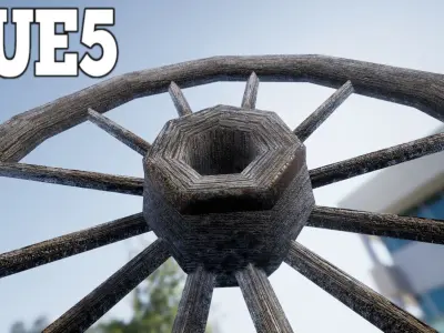 Wooden Wagon Wheel PBR Lowpoly 3D Model Low-poly 3D model