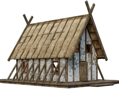 Old Medieval Building House 4K Textures GameReady 90 Low-poly 3D model