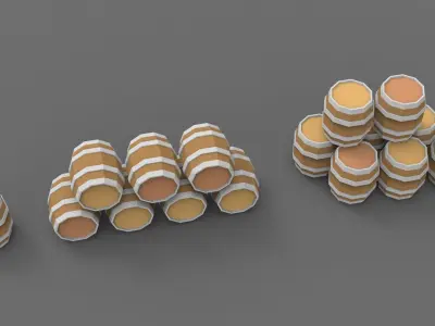 Low Poly  Stylized Barrels Lowpoly 3D model Low-poly 3D model