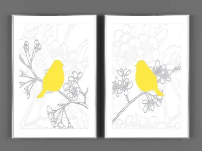 Art131 birds on branch wall art Low-poly 3D model