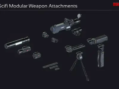 Scifi Modular Weapon Attachments Low-poly 3D model