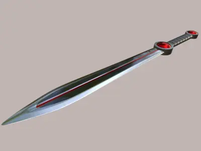 Stylized Fantasy Sword with Red Crystal Orbs 3D model