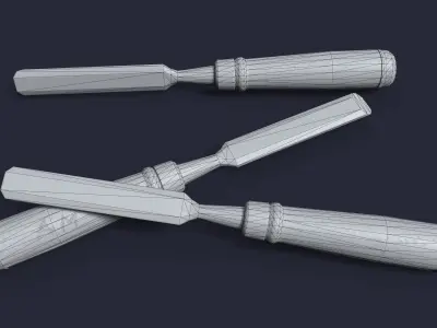 Chisel three woodworking tools Low-poly 3D model