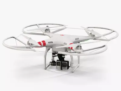 DJI Phantom 2 Quadcopter with Prop Guard and GoPro HERO4 Low-poly 3D model