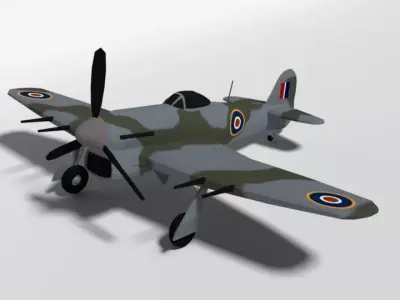 Low Poly Cartoon Hawker Typhoon WWII Airplane Low-poly 3D model