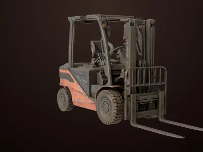 Old Dusty Forklift Truck03 Orange All PBR Textures Low-poly 3D model
