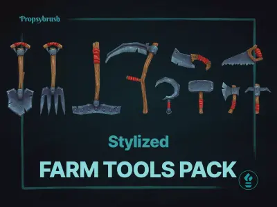 Stylized Farm Tools Props - Low-poly Hand-Painted Game Assets - 3D Model Pack