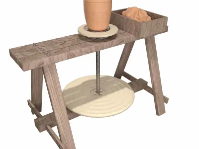 Medieval Pottery Wheel - Comlek - Wooden Clay Machine Low-poly 3D model