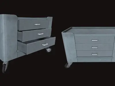 Old Industrial Steel Trolley Low-poly 3D model