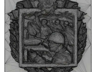 War Bas-relief Soldiers Going to Attack 3D model