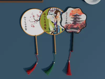 Chinese Silk Round Hand Fan Low-poly 3D model