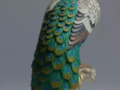 Realistic Peacock Bird  Iridescent Feathers PBR Game Ready Low-poly 3D model