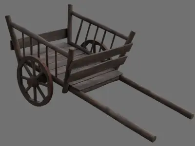 Wooden Cart 1B Low-poly 3D model