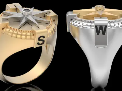 compass ring silver gold printable jewelry 3D model 3D print model