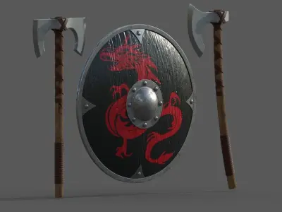 Axe and shield Free 3D model