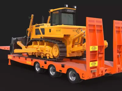 Low Loader Trailer with Bulldozer 3D model