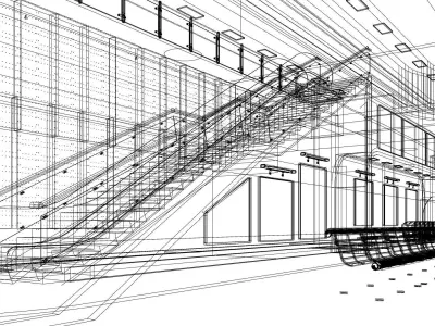  Interior Train Station Waiting Area 3D model