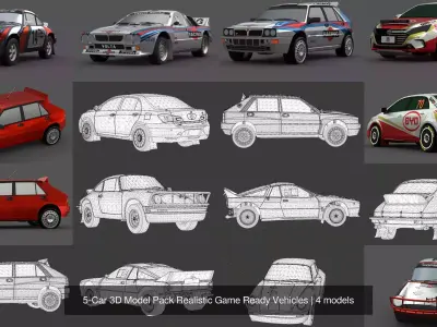 5-Car 3D Model Pack Realistic Game Ready Vehicles purchase
