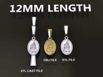 Oval Antique Mother Mary Pendant 12mm Length 3D print model purchase