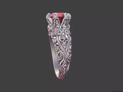 silver antique vintage style skull ring 3D print model