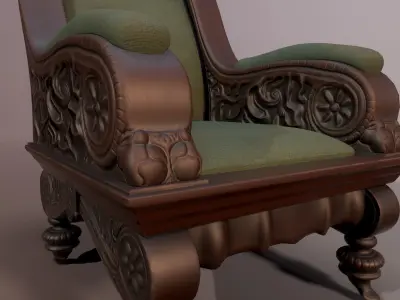 Old wooden chair Low-poly 3D model