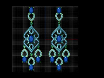 long dangle earrings with oval gemstone Free 3D print model
