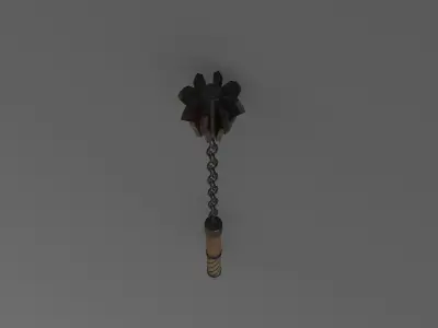 Flail Game ready wooden stick hanging from chain Low-poly 3D model