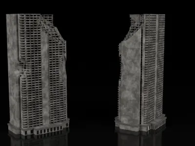 Low Poly Ruined Building - Game Ready - PBR Low-poly 3D model