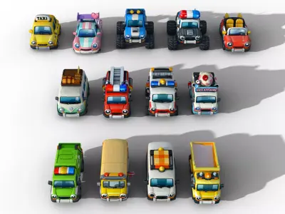 Chibi Style Low Poly Cars Low-poly 3D model